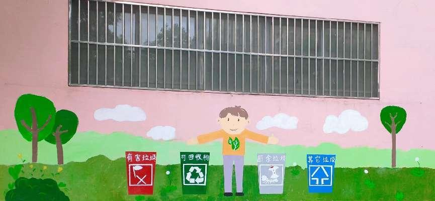 图为团队成员创作的“垃圾分类·青春助力”主题墙绘